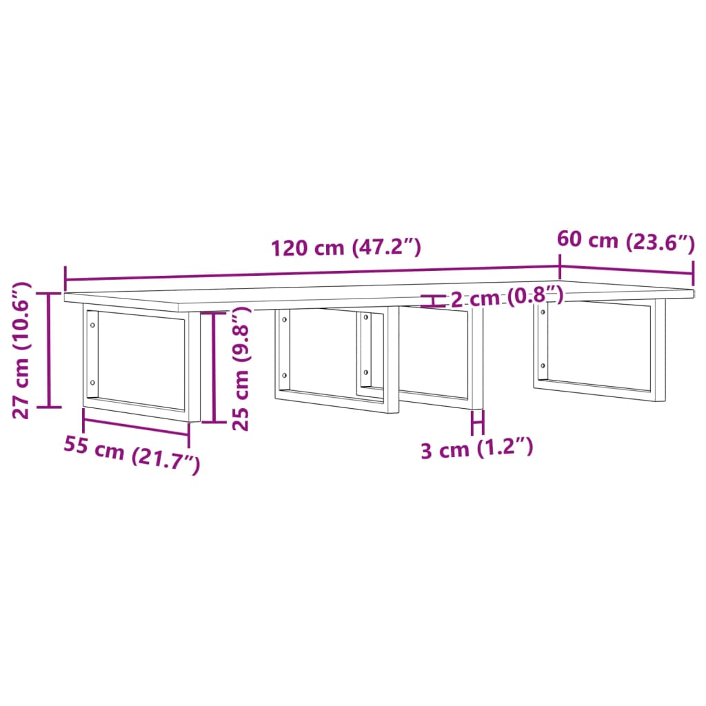 Basin Shelf Wall Mounted Steel and Solid Wood Acacia