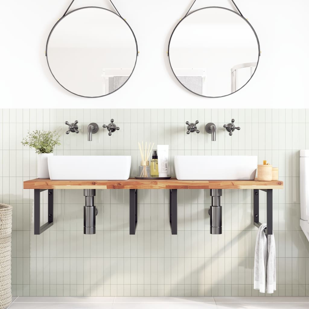 Basin Shelf Wall Mounted Steel and Solid Wood Acacia