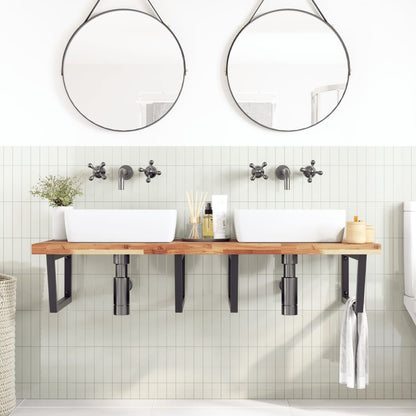 Basin Shelf Wall Mounted Steel and Solid Wood Acacia