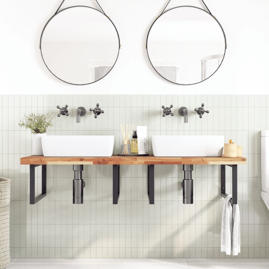 Basin Shelf Wall Mounted Steel and Solid Wood Acacia