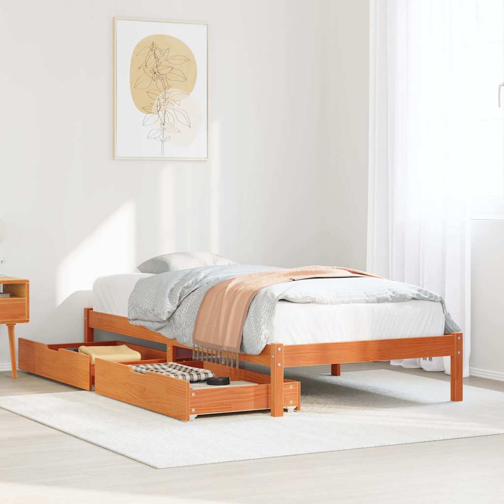 Bed Frame without Mattress Wax Brown 75x190 cm Small Single Solid Wood Pine