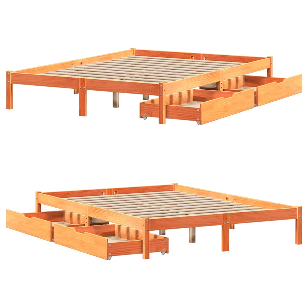 Bed Frame without Mattress Wax Brown 140x190 cm Solid Wood Pine