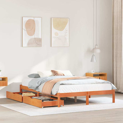 Bed Frame without Mattress Wax Brown 140x190 cm Solid Wood Pine