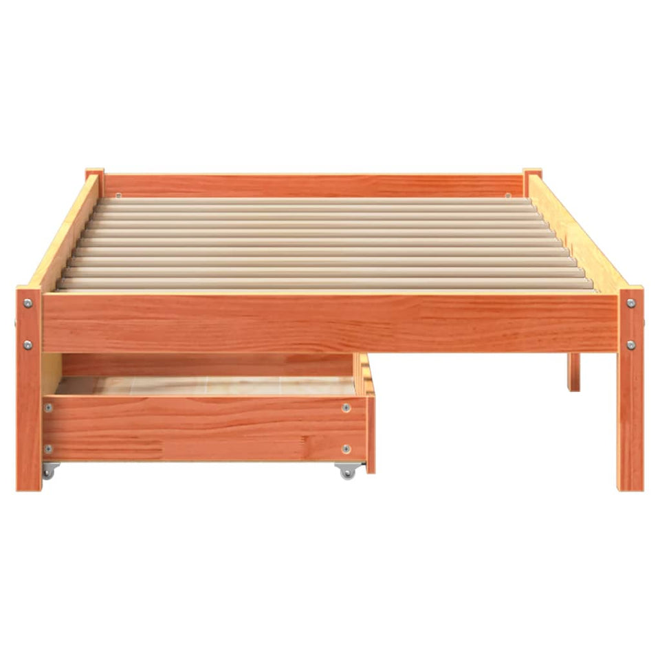 Bed Frame with Drawers Wax Brown 90x200 cm Solid Wood Pine