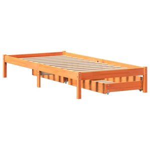 Bed Frame with Drawers Wax Brown 90x200 cm Solid Wood Pine