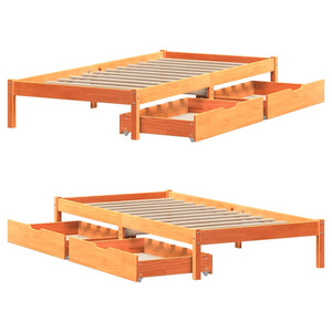 Bed Frame with Drawers Wax Brown 90x200 cm Solid Wood Pine