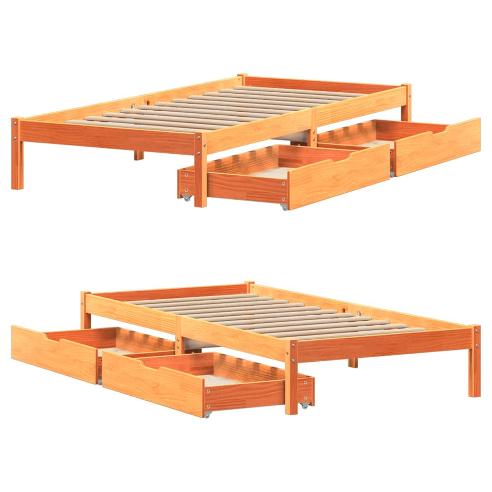 Bed Frame with Drawers Wax Brown 90x200 cm Solid Wood Pine