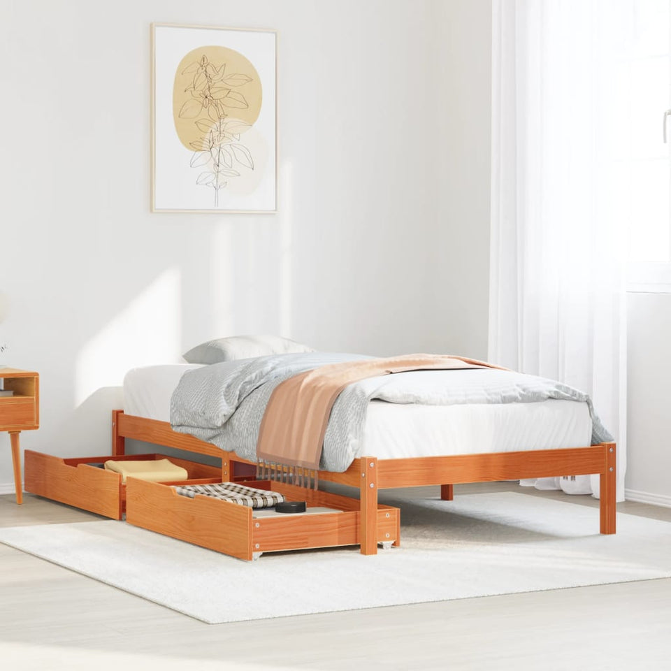 Bed Frame with Drawers Wax Brown 90x200 cm Solid Wood Pine