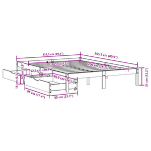 Bed Frame with Drawers Wax Brown 120x200 cm Solid Wood Pine