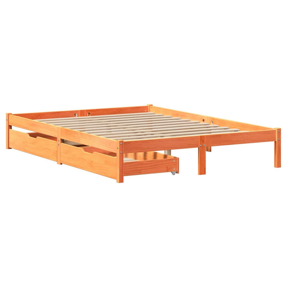 Bed Frame with Drawers Wax Brown 150x200 cm King Size Solid Wood Pine