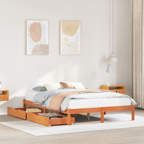 Bed Frame with Drawers Wax Brown 150x200 cm King Size Solid Wood Pine