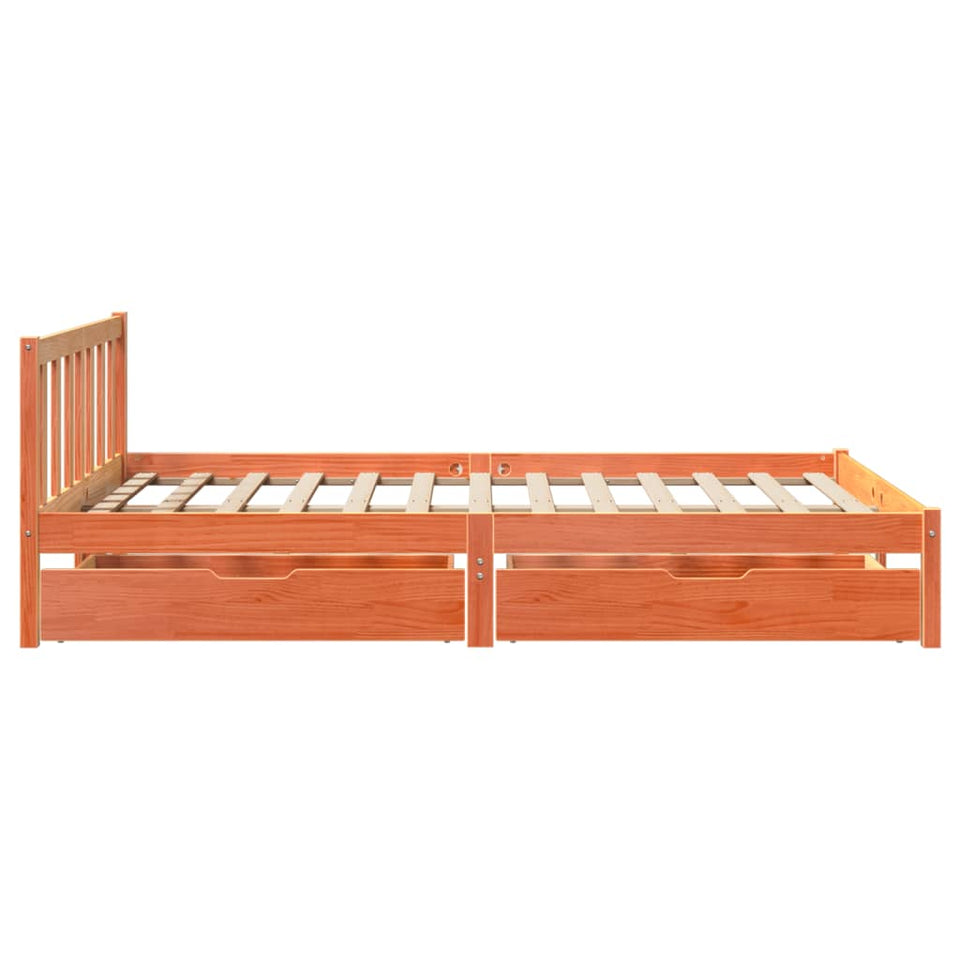 Bed Frame with Drawers Wax Brown 120x190 cm Small Double Solid Wood Pine