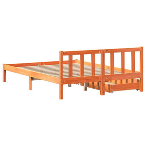 Bed Frame with Drawers Wax Brown 120x190 cm Small Double Solid Wood Pine