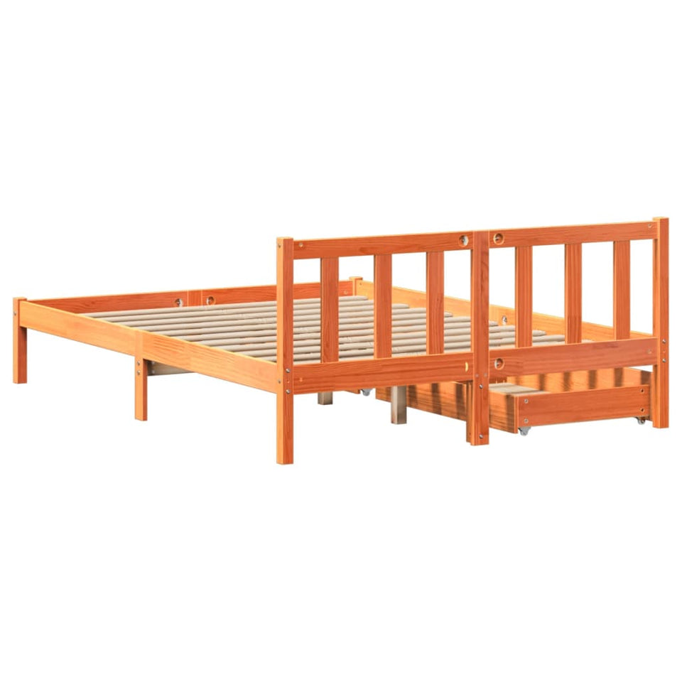 Bed Frame with Drawers Wax Brown 120x190 cm Small Double Solid Wood Pine