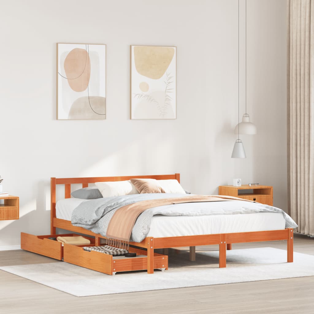 Bed Frame with Drawers Wax Brown 120x190 cm Small Double Solid Wood Pine