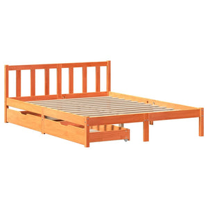 Bed Frame with Drawers Wax Brown 135x190 cm Double Solid Wood Pine