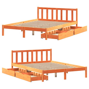 Bed Frame with Drawers Wax Brown 135x190 cm Double Solid Wood Pine