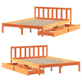 Bed Frame with Drawers Wax Brown 135x190 cm Double Solid Wood Pine