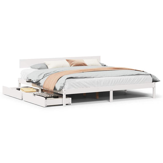 Bed Frame without Mattress White 180x200 cm Super King Solid Wood Pine