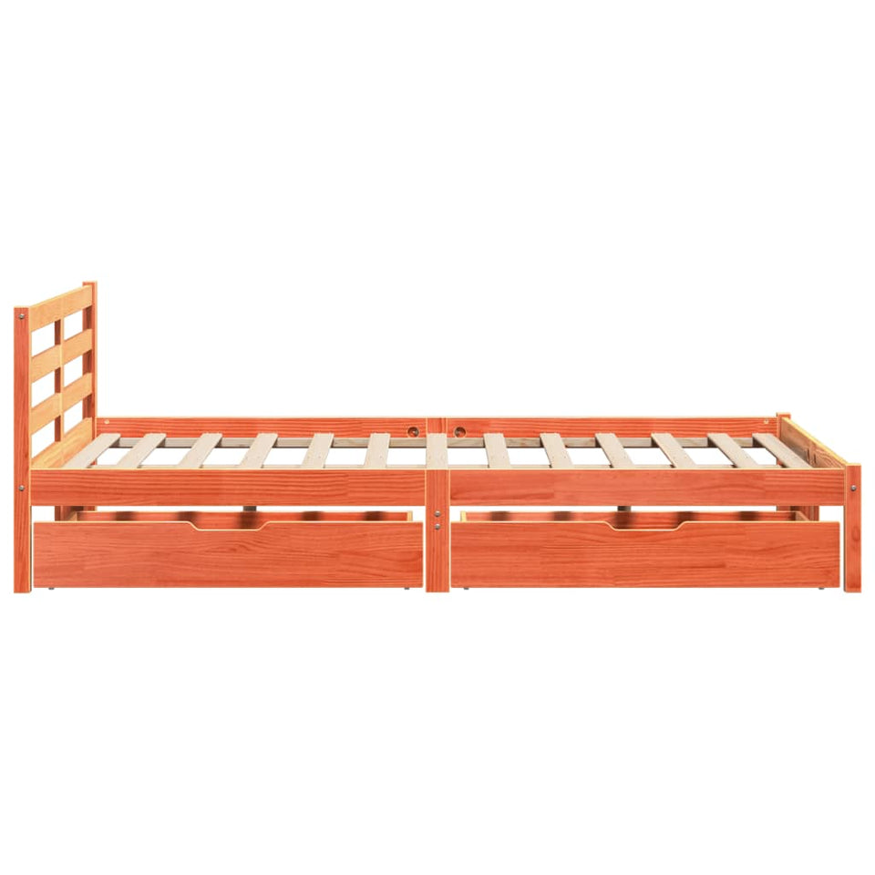 Bed Frame with Drawers Wax Brown 135x190 cm Double Solid Wood Pine