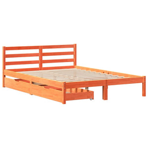 Bed Frame with Drawers Wax Brown 140x200 cm Solid Wood Pine