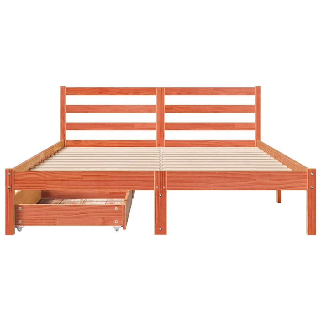 Bed Frame without Mattress Wax Brown 150x200 cm King Size Solid Wood Pine