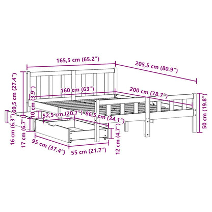 Bed Frame without Mattress White 160x200 cm Solid Wood Pine