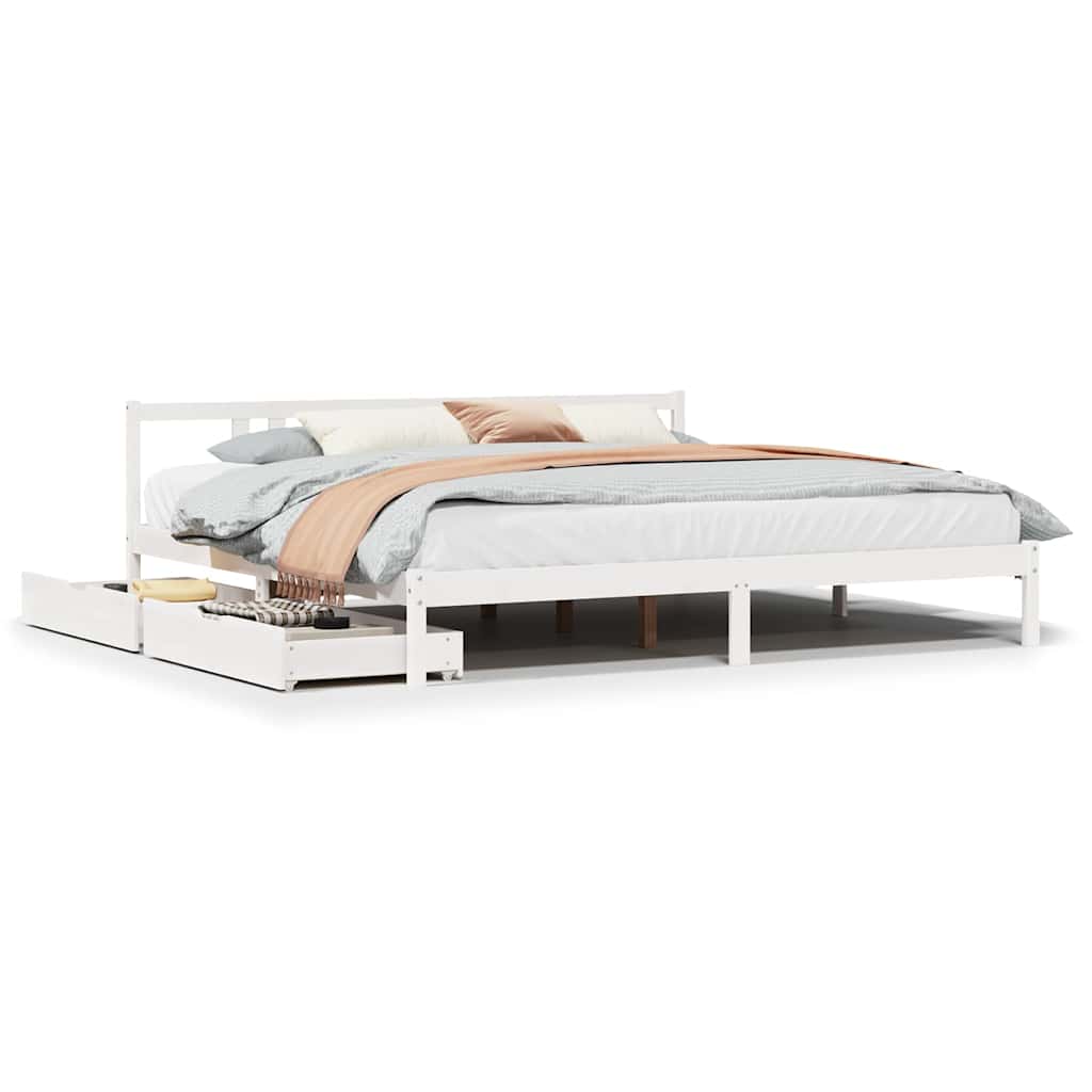 Bed Frame without Mattress White 200x200 cm Solid Wood Pine