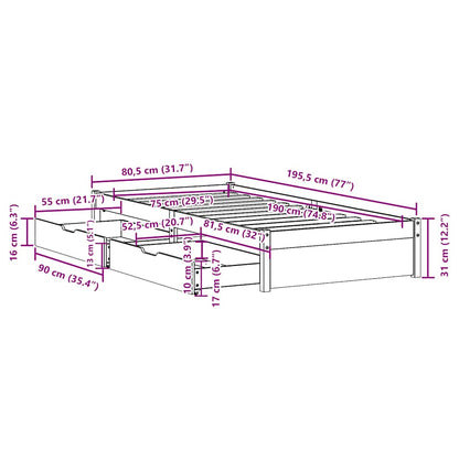 Bed Frame without Mattress 75x190 cm Solid Wood Pine