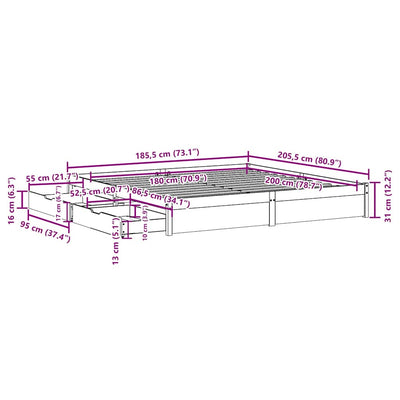 Bed Frame without Mattress 180x200 cm Super King Solid Wood Pine