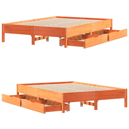 Bed Frame without Mattress Wax Brown 140x200 cm Solid Wood Pine