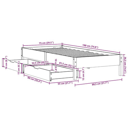 Bed Frame without Mattress 75x190 cm Small Single Solid Wood Pine