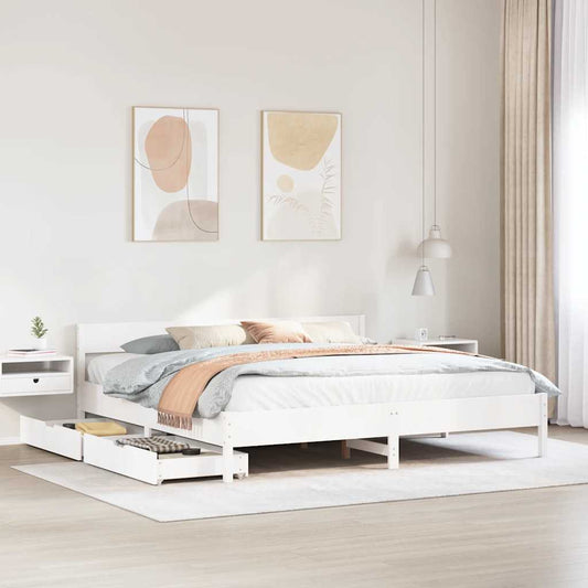 Bed Frame without Mattress White 200x200 cm Solid Wood Pine