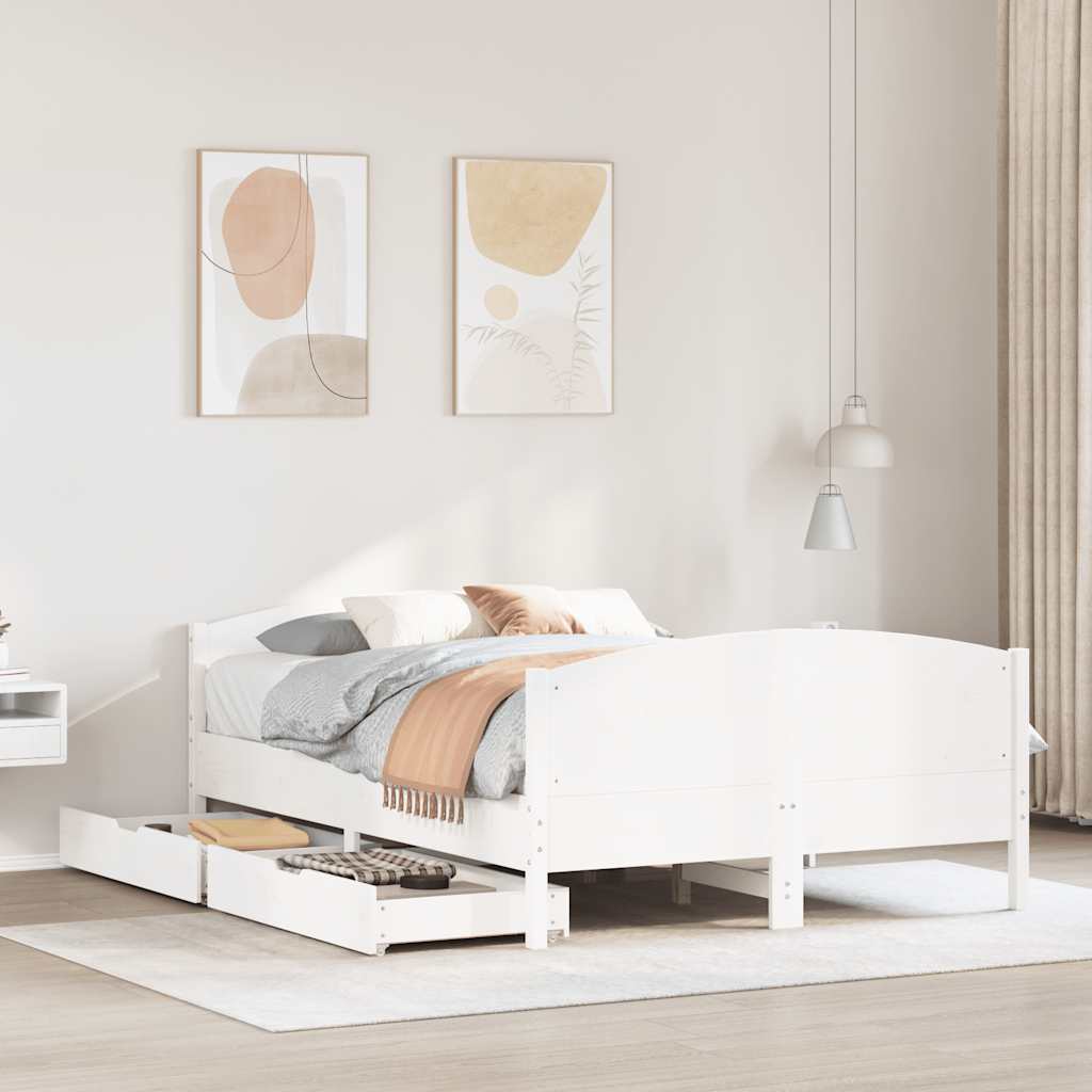 Bed Frame without Mattress White 150x200 cm King Size Solid Wood Pine