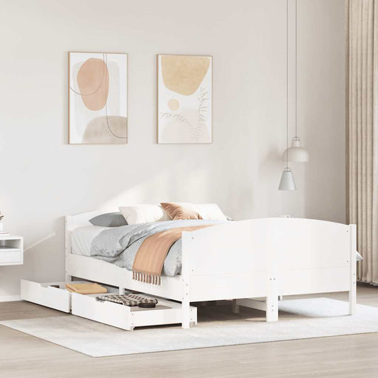Bed Frame without Mattress White 150x200 cm King Size Solid Wood Pine