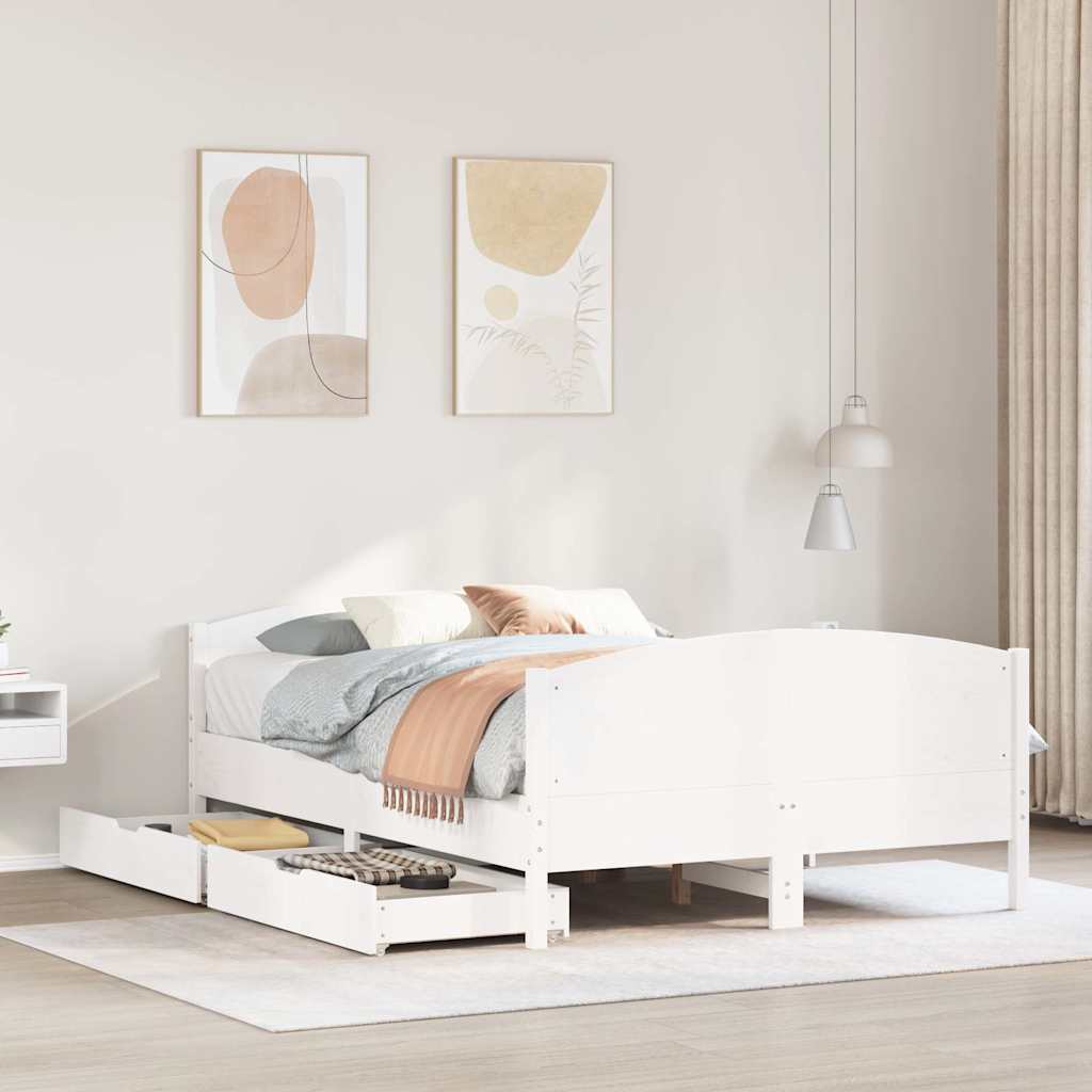 Bed Frame without Mattress White 135x190 cm Double Solid Wood Pine