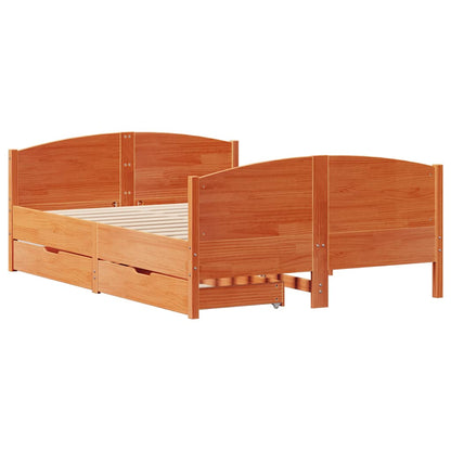 Bed Frame without Mattress Wax Brown 135x190 cm Double Solid Wood Pine