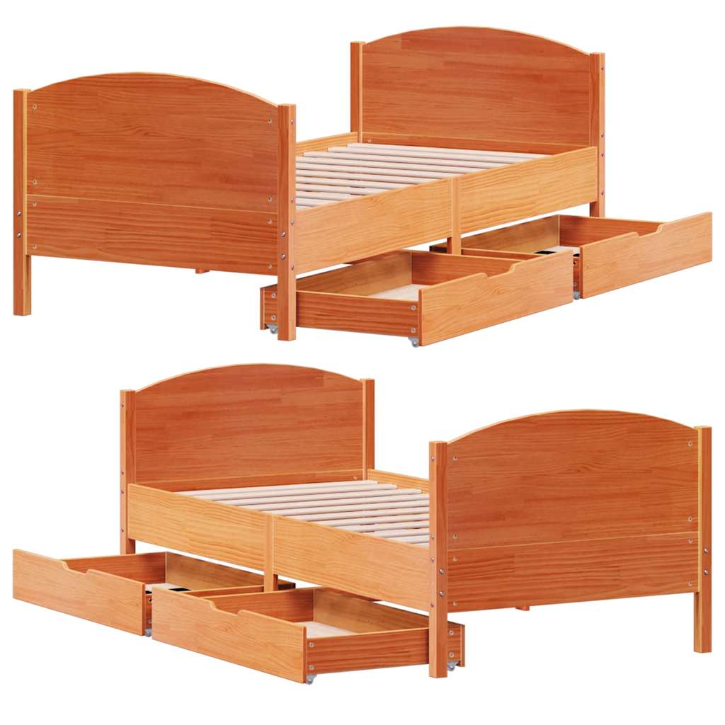 Bed Frame without Mattress Wax Brown 100x200 cm Solid Wood Pine