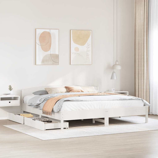 Bed Frame without Mattress White 200x200 cm Solid Wood Pine