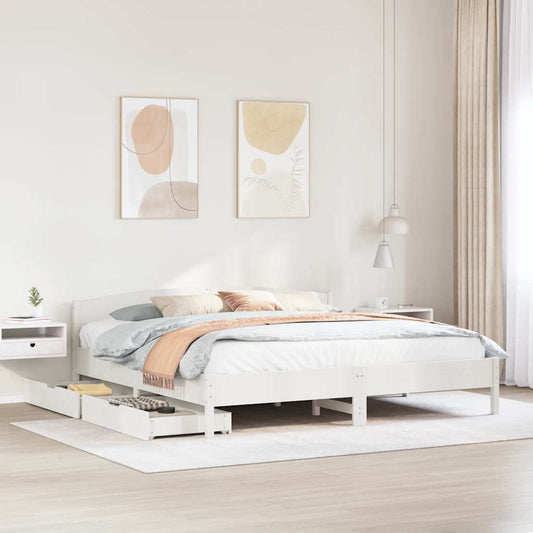 Bed Frame without Mattress White 180x200 cm Super King Solid Wood Pine