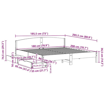 Bed Frame without Mattress Wax Brown 180x200 cm Super King Solid Wood Pine