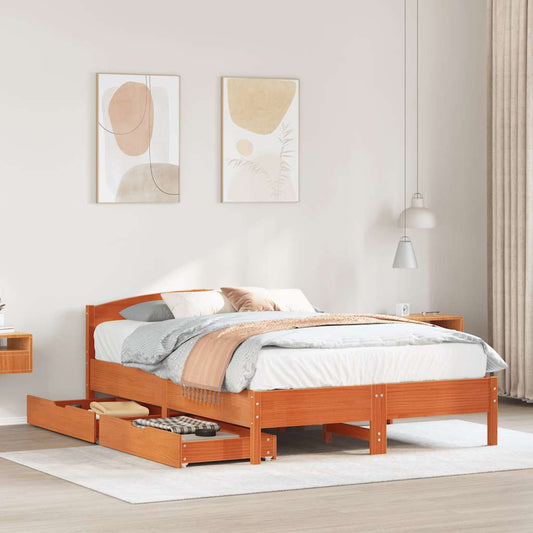 Bed Frame without Mattress Wax Brown 150x200 cm Solid Wood Pine