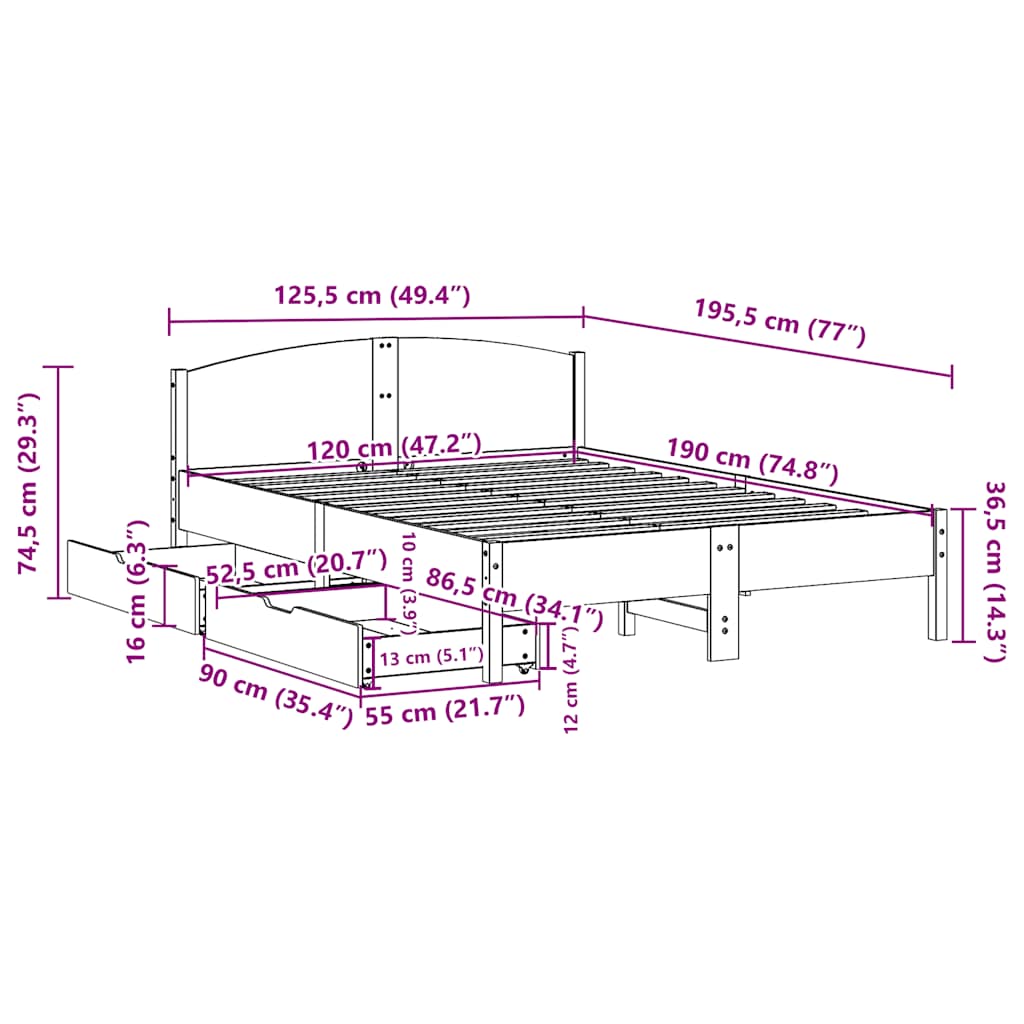 Bed Frame without Mattress Wax Brown 120x190 cm Small Double Solid Wood Pine
