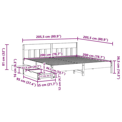 Bed Frame without Mattress Wax Brown 200x200 cm Solid Wood Pine