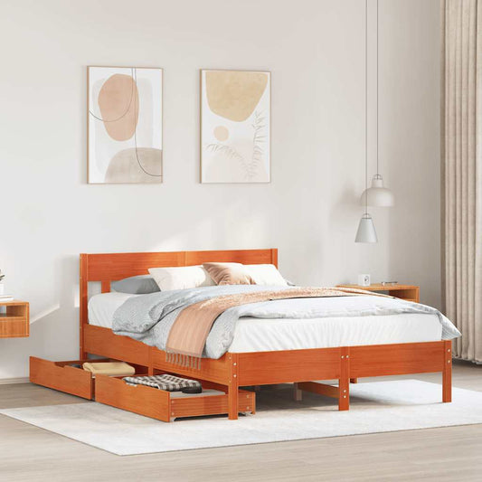 Bed Frame without Mattress Wax Brown 160x200 cm Solid Wood Pine
