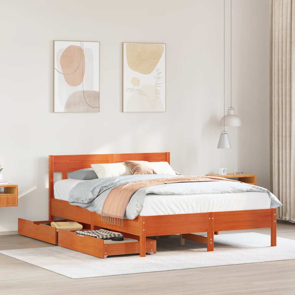 Bed Frame without Mattress Wax Brown 140x190 cm Solid Wood Pine
