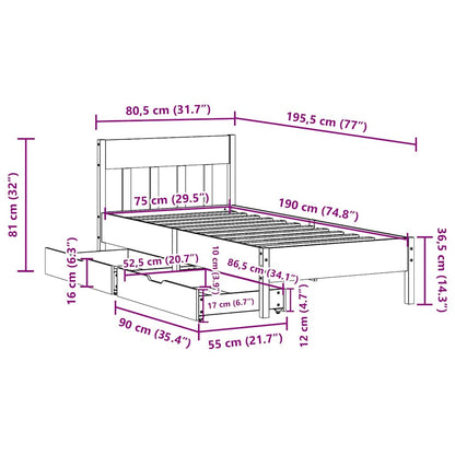 Bed Frame without Mattress 75x190 cm Small Single Solid Wood Pine