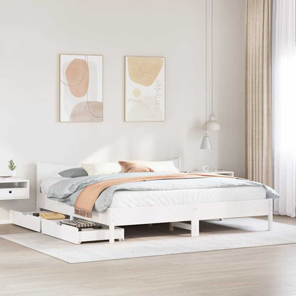 Bed Frame with Drawers White 200x200 cm Solid Wood Pine