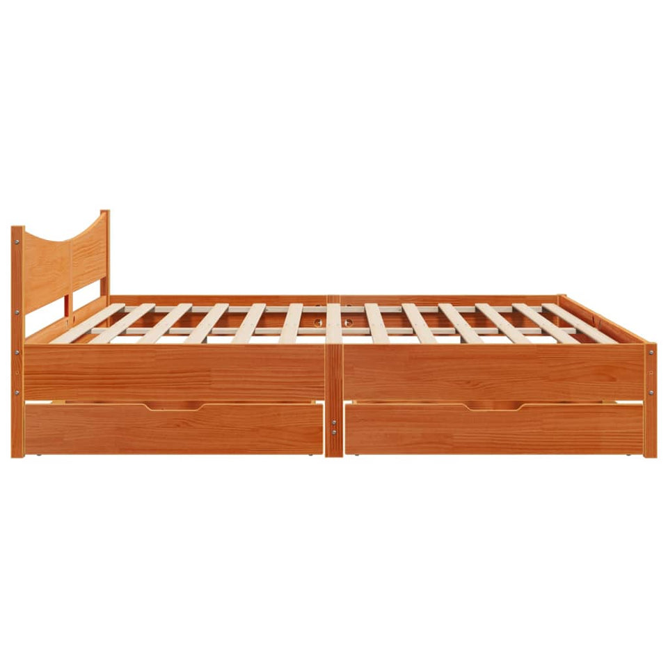 Bed Frame with Drawers Wax Brown 200x200 cm Solid Wood Pine