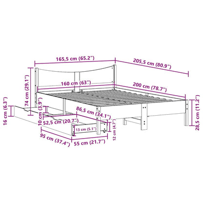 Bed Frame with Drawers White 160x200 cm Solid Wood Pine